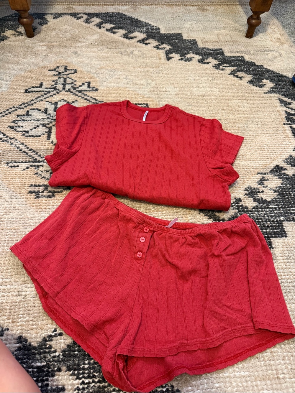 SET Active Red Pointelle Short Sleeve Pajama Top and Shorts